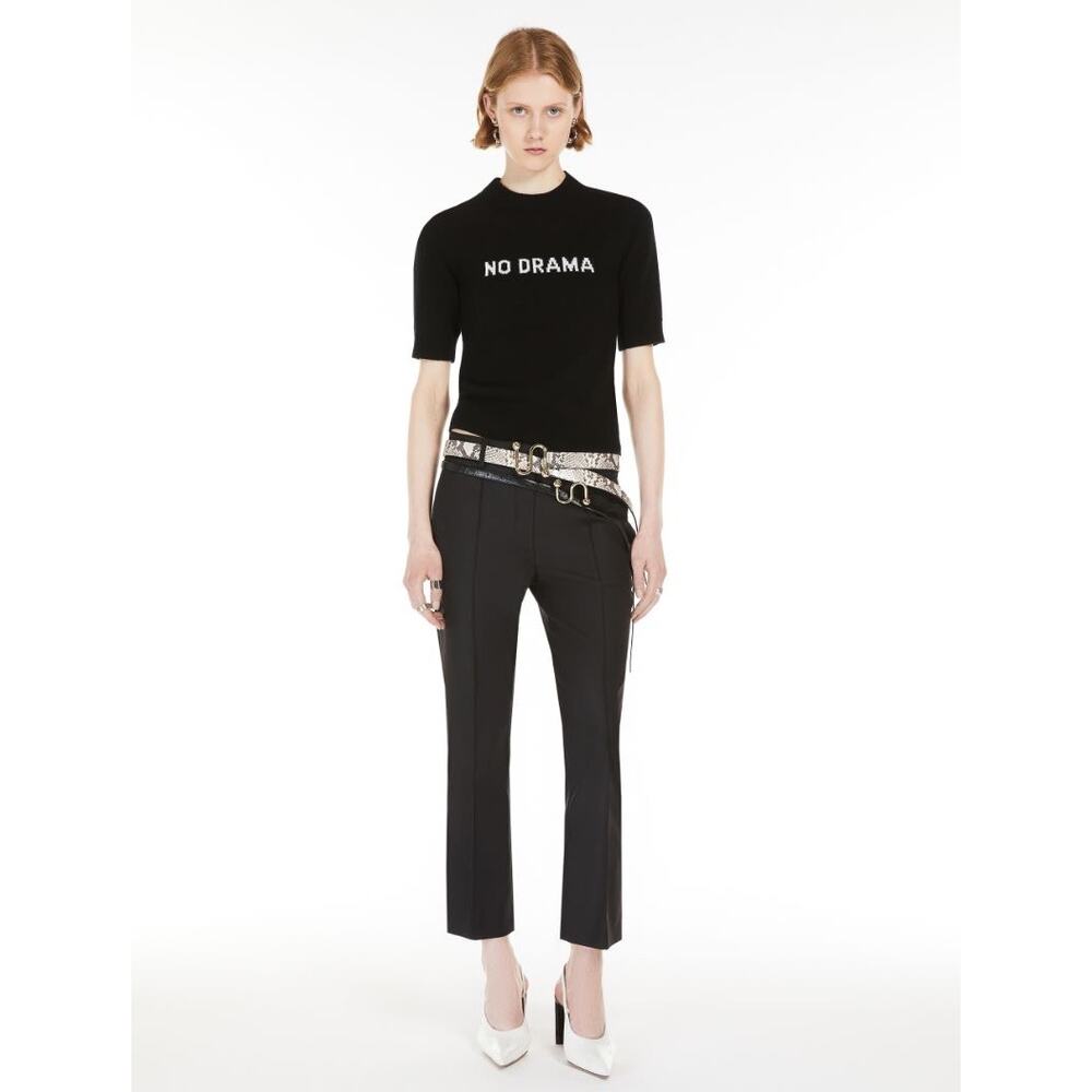 MaxMara Sportmax Stretch Cotton Flared Trousers in Black